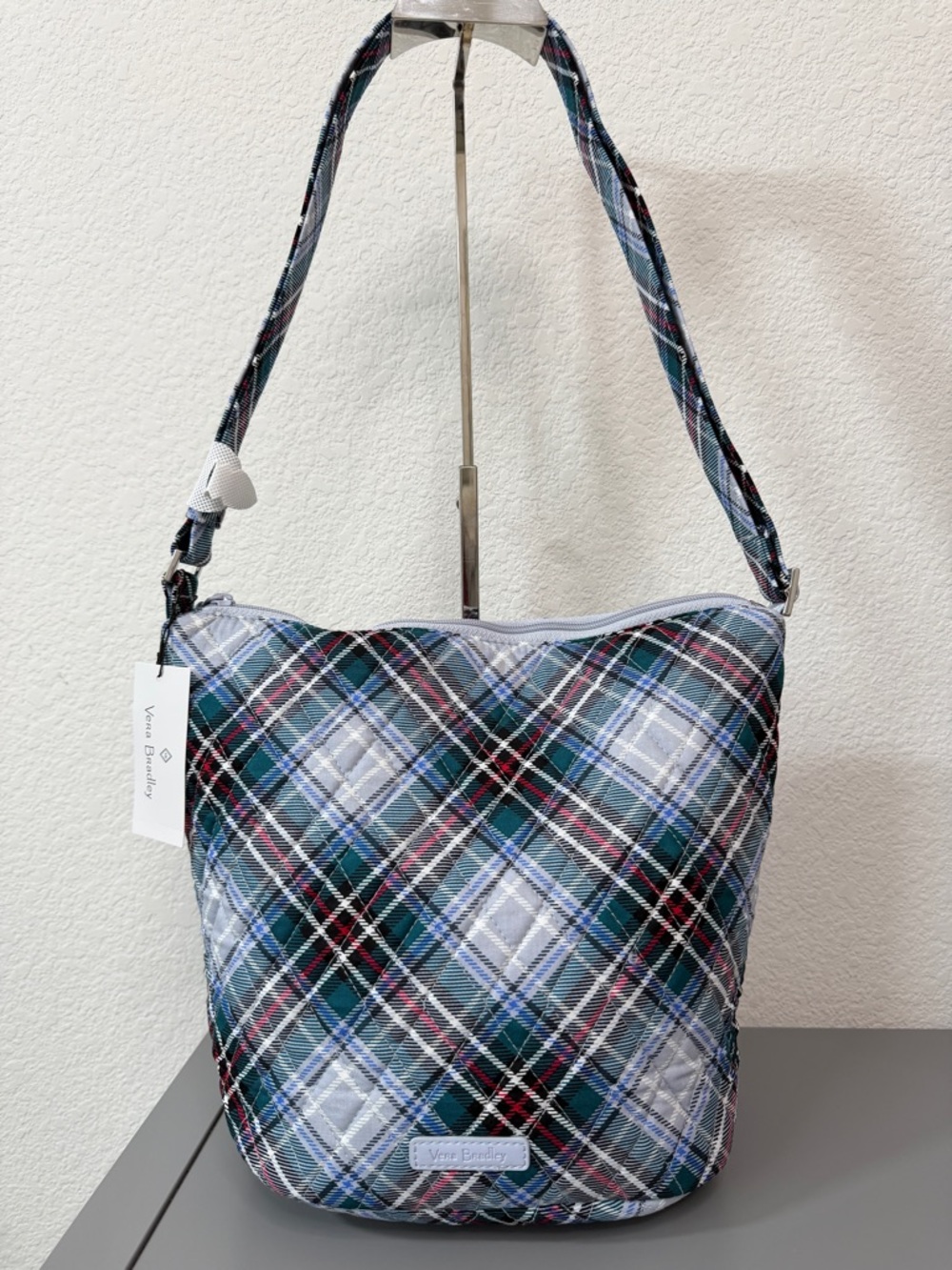 Vera Bradley Crossbody Bucket Bag in Quilted Cotton Snowy Plaid Pattern